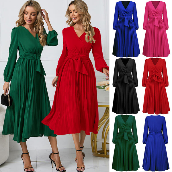 Women's Sexy V-neck Bubble Lantern Sleeve Elegant Skirts