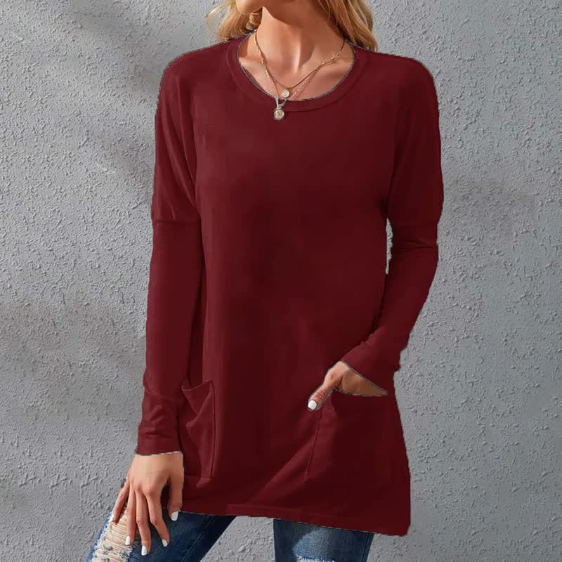 Women's Solid Color Sleeve Loose Round Neck Blouses