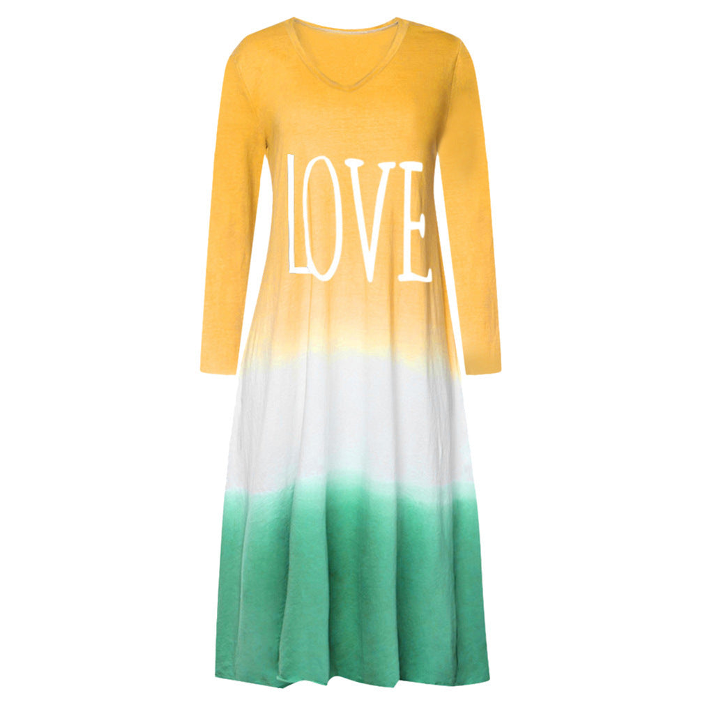 Women's Spring Loose Contrast Color Long Sleeves Dresses