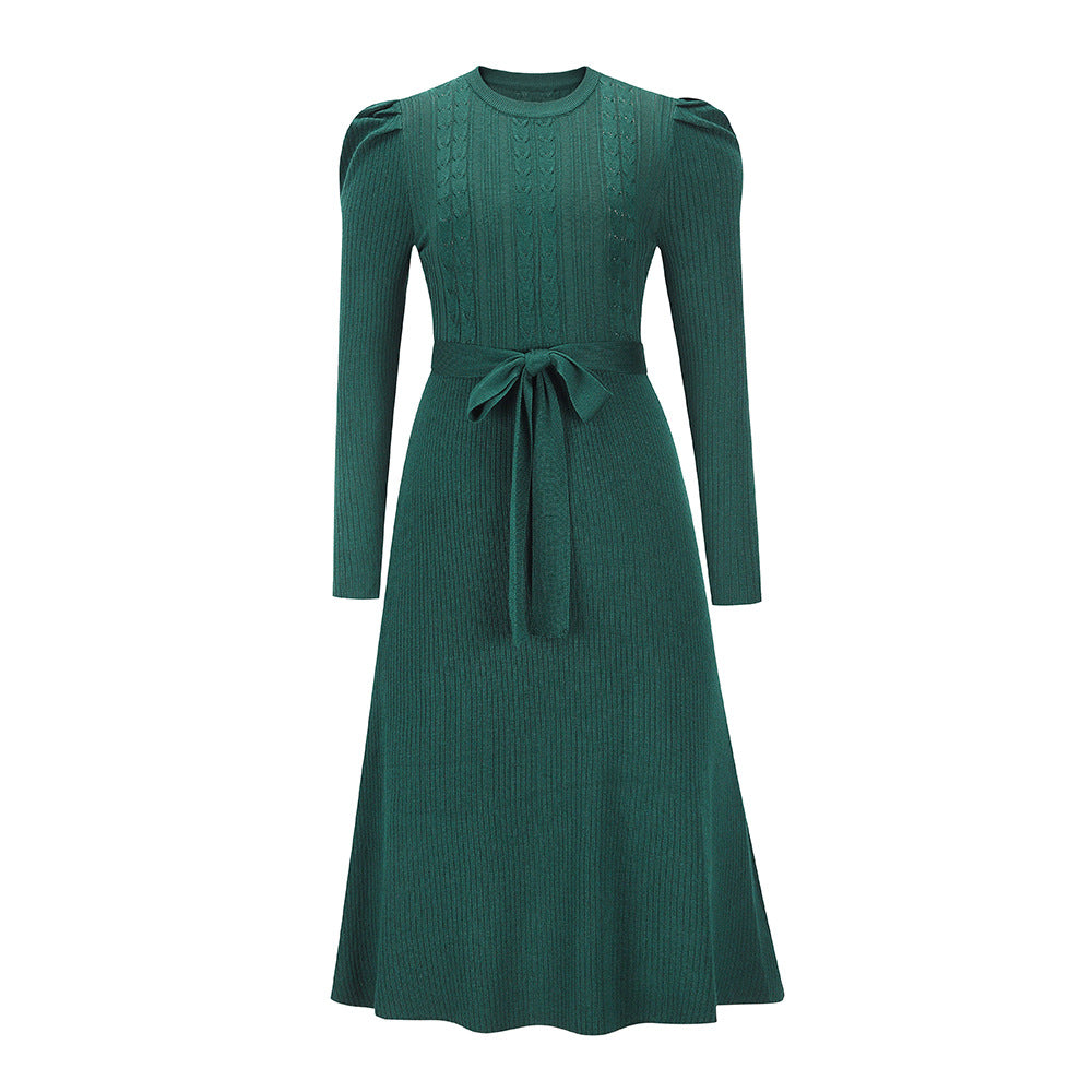 Long Sleeve Knitted Mid-length Elegant Slimming High Waist Big Dresses