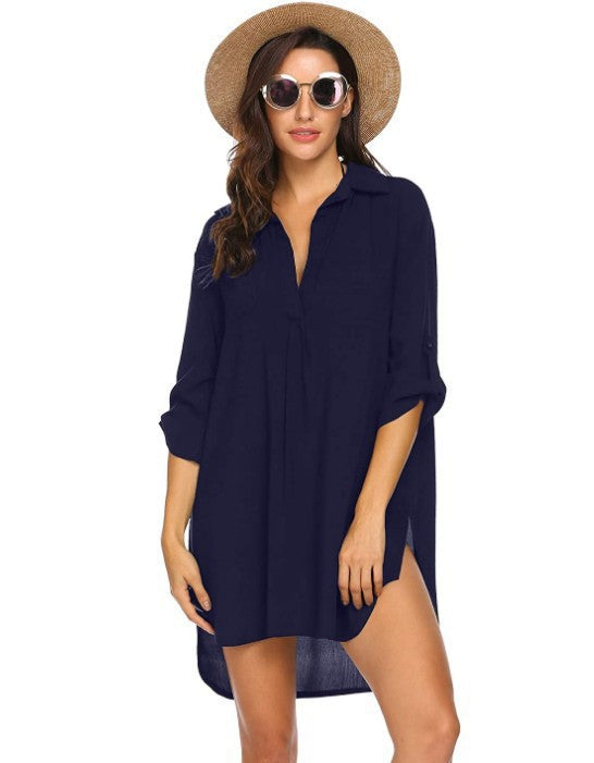 Women's Deep Neckline Stylish Beach Swimsuit Shirt Blouses