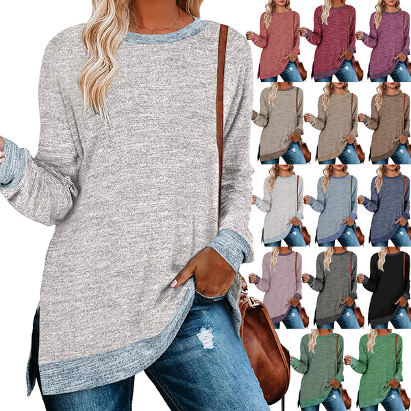 Women's Long Sleeve Round Neck Multicolor Loose Leisure Pullover Tops