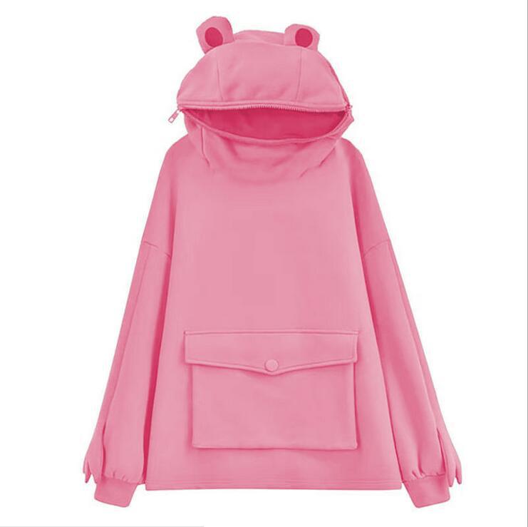 Women's Vacuum Brushed Hoody Mid-length Design Super Cute Frog Sweaters