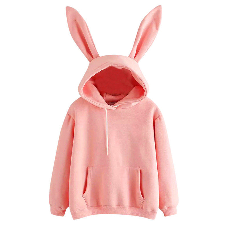 Women's Bathroom Hooded Rabbit Solid Color Loose Sweaters