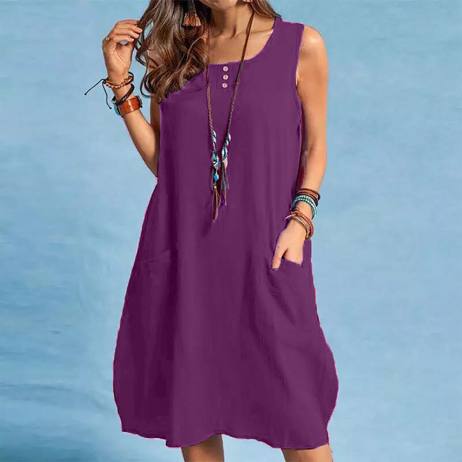 Women's Cool New Linen Loose Pockets Dresses