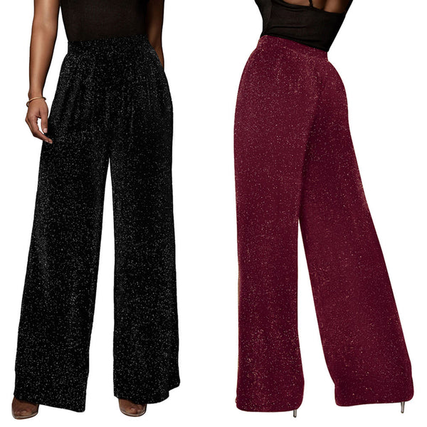 Bright Silk High Waist Wide Leg Leisure Straight-leg Pants