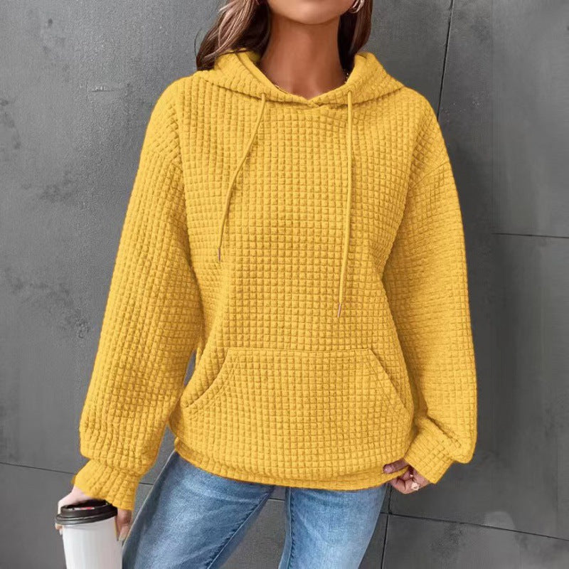 Women's Waffle Round Neck Long-sleeved Solid Color Sweaters