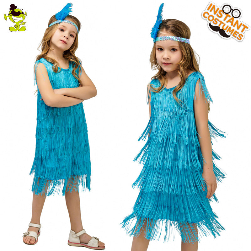 Retro Latin Dance Performance Wear Tassel Dress Costumes