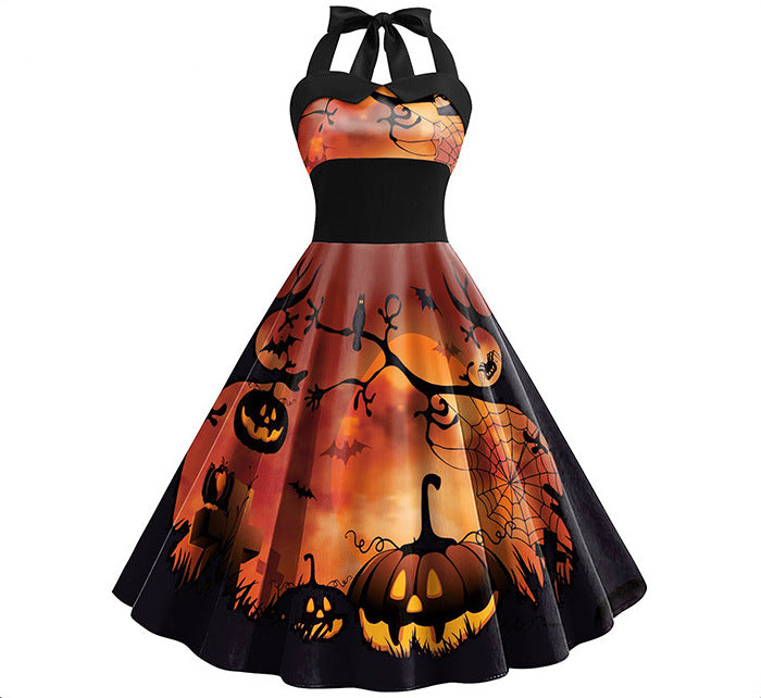 Neue sexy Swing-Kleider mit Halloween-Totenkopf-Aufdruck