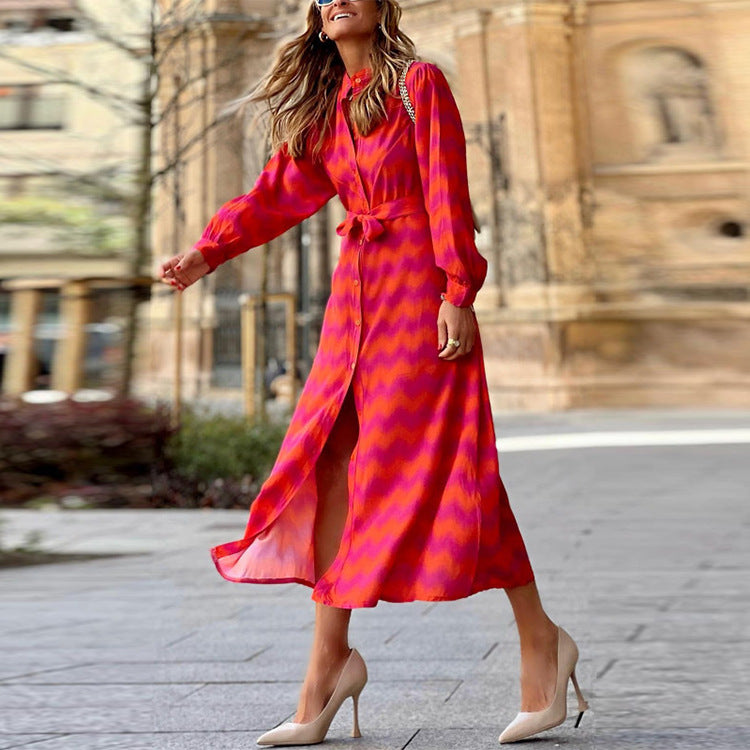 Robe bohème imprimée à lacets pour femmes, automne