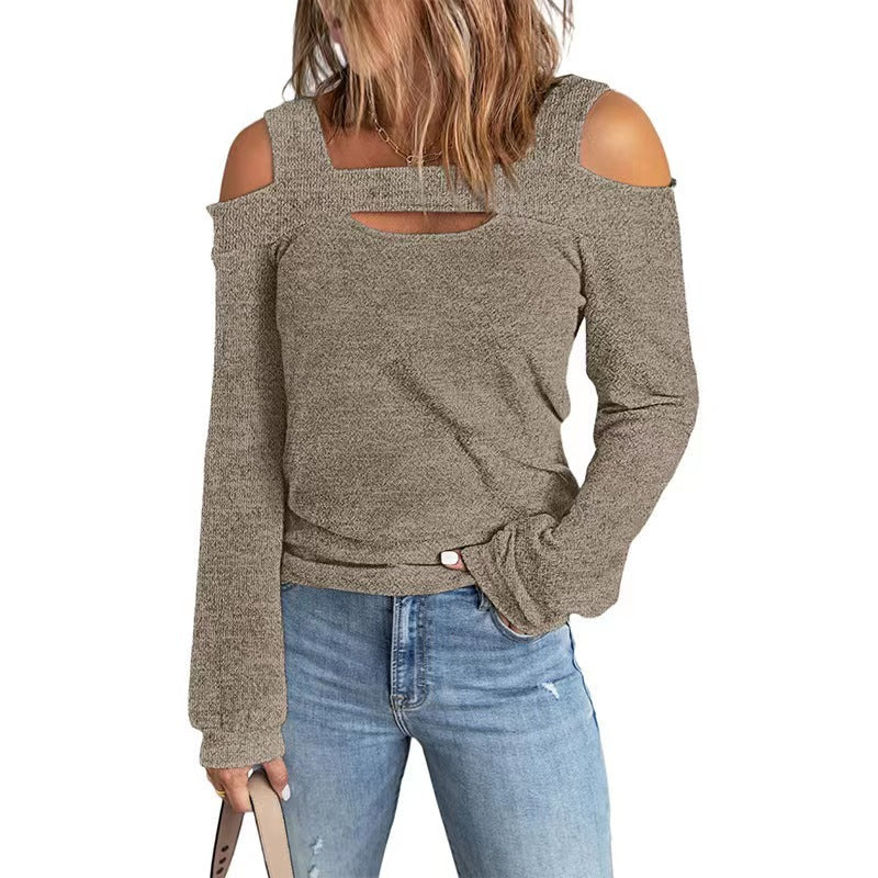 Women's Fashion Casual Solid Color Off-shoulder Loose Long Sleeve Blouses