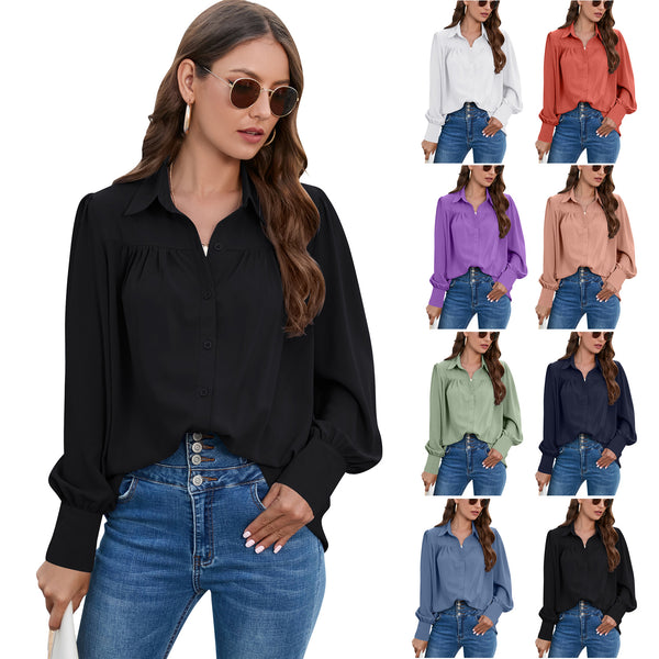 Women's Fashion Charming Classy Pleated Long-sleeved Shirts Blouses