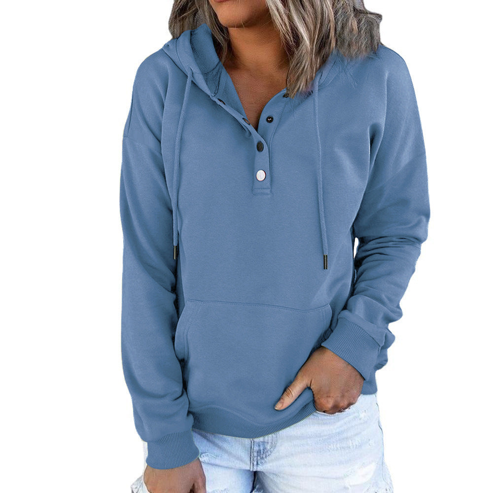 Women's Sleeve Loose Casual Hooded Drawstring Pocket Sweaters