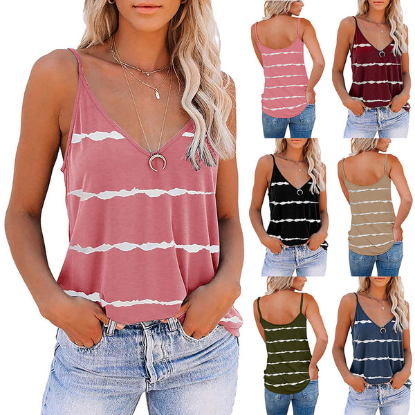 Women's Sexy Sleeveless Camisole V-neck Striped Printed Tops