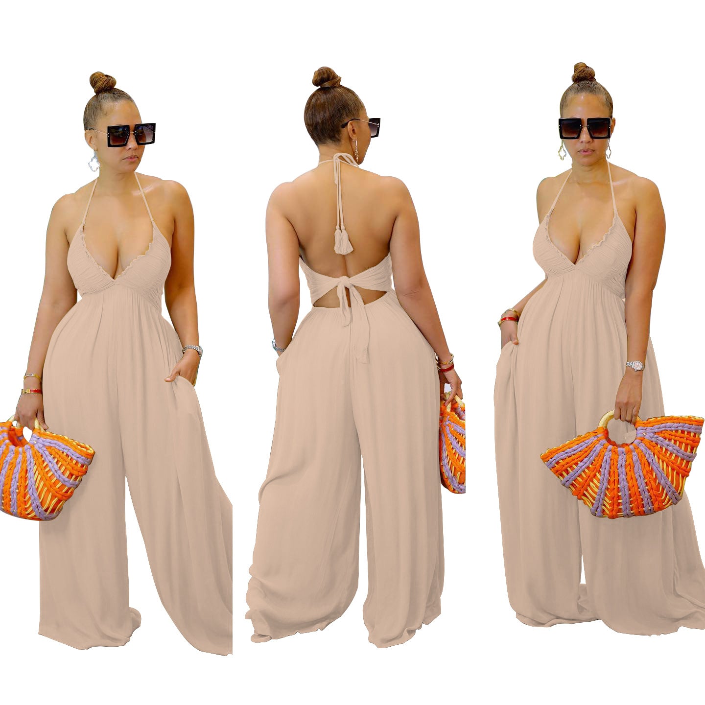 Comfortable Creative Backless Tube Wide Leg Suits