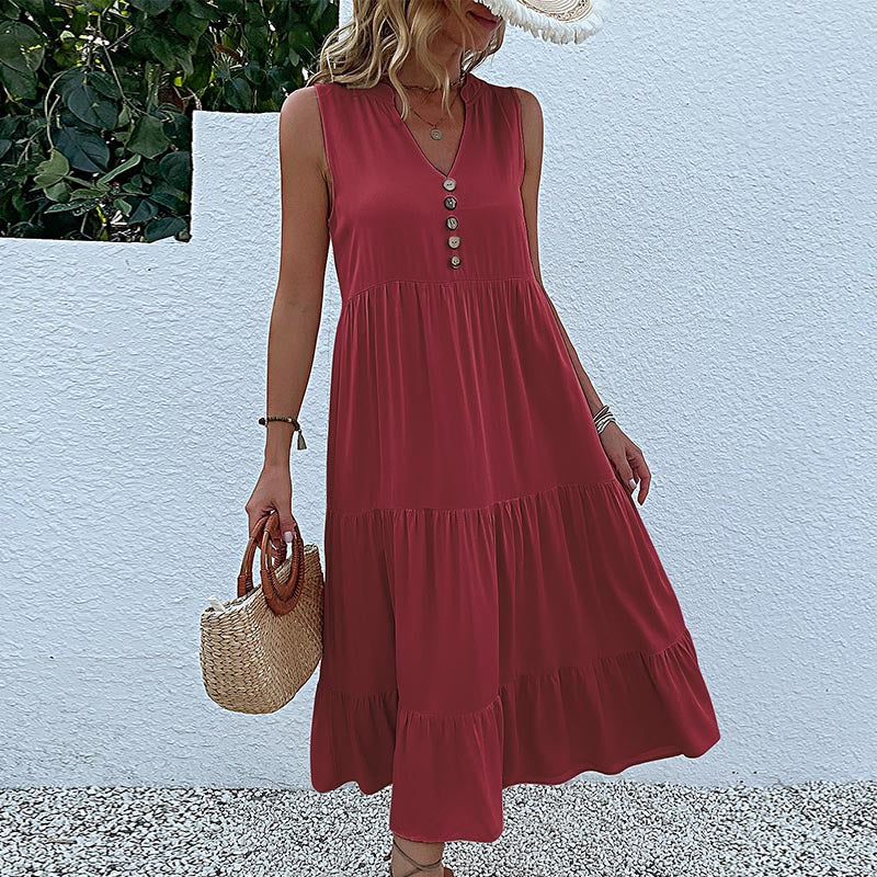 Cool Summer Sleeveless Loose Solid Color Dresses