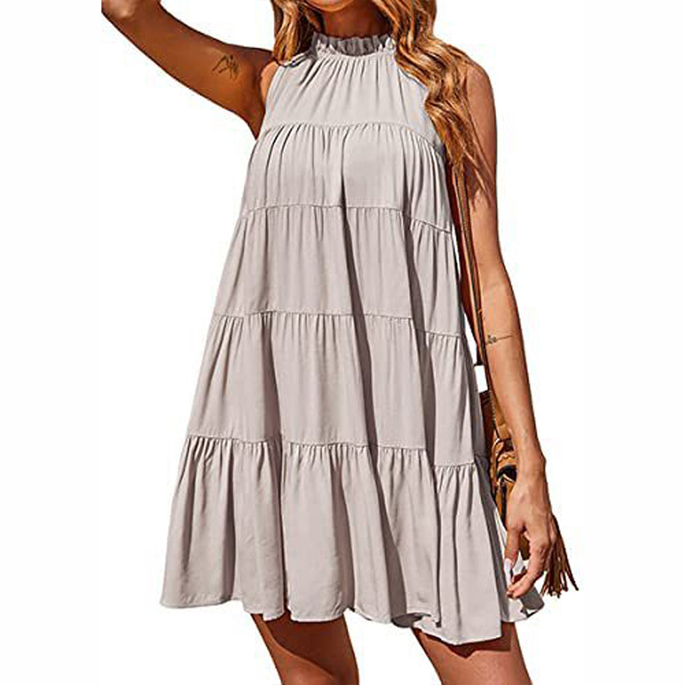 Women's Sleeveless Round Neck Ruffled Pleated Loose Vests