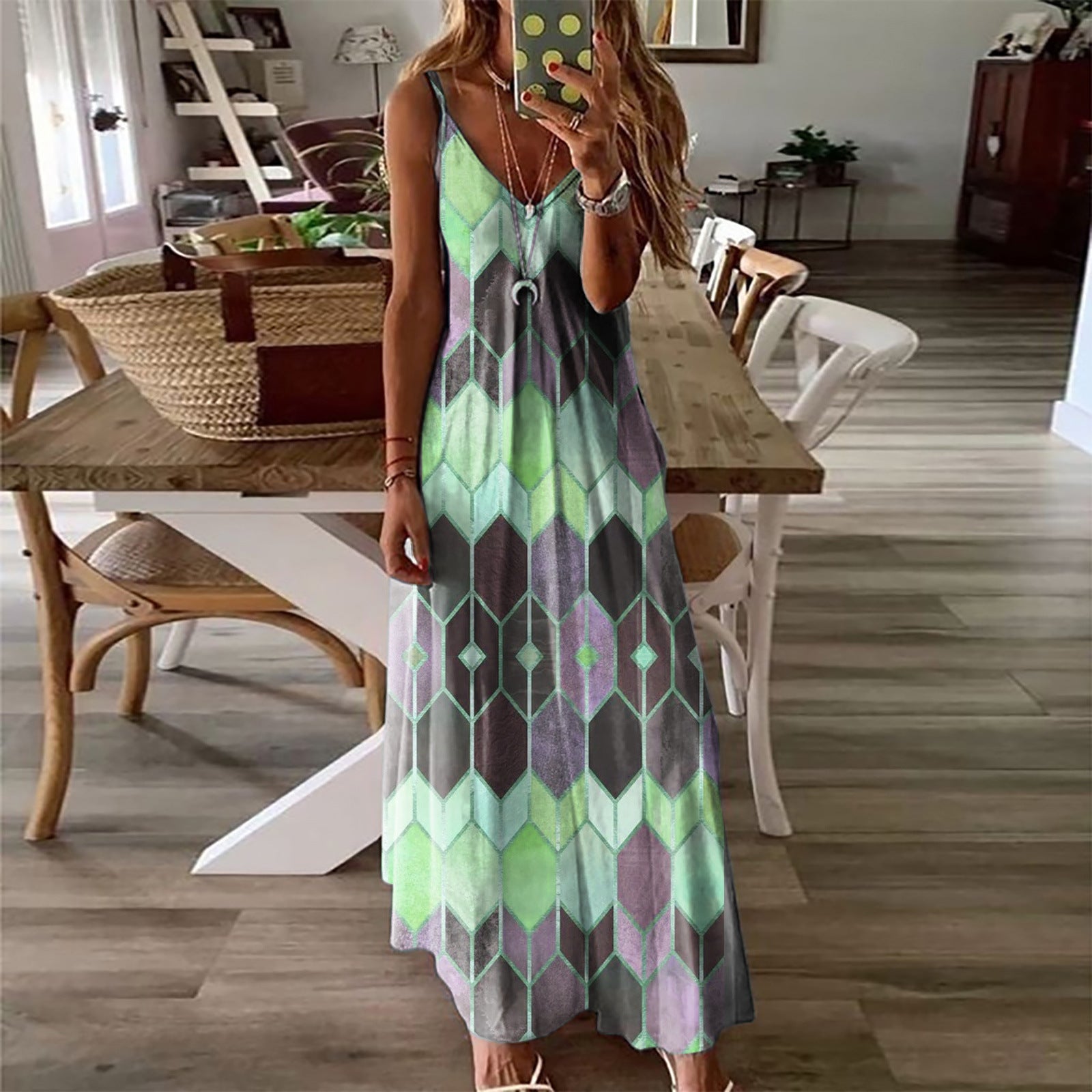 Women's Summer Casual Printed Camisole Long Dress Dresses