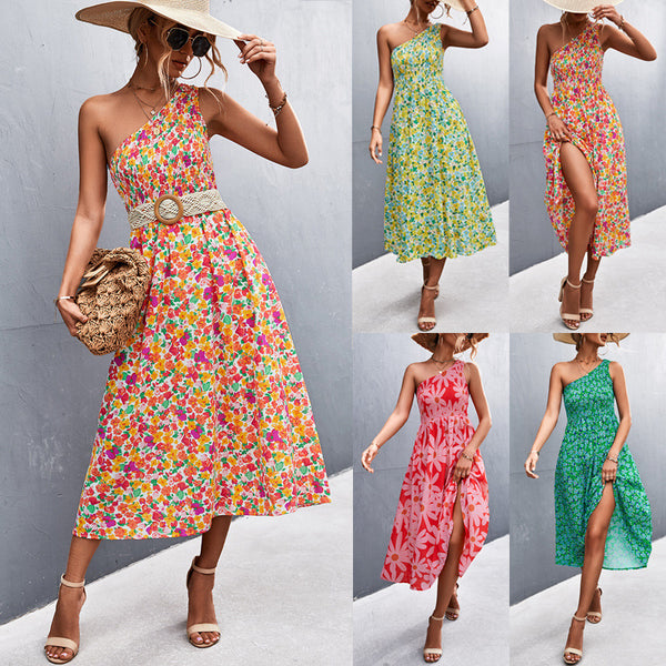 Women's Sexy Shoulder Flower Print Dress Dresses