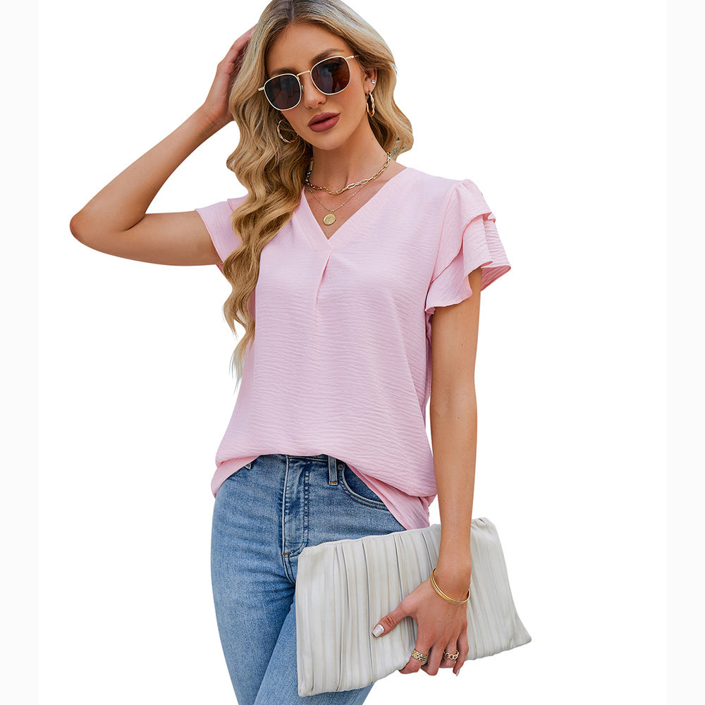 Women's Summer Chiffon Ruffled Shirt Sleeve Blouses