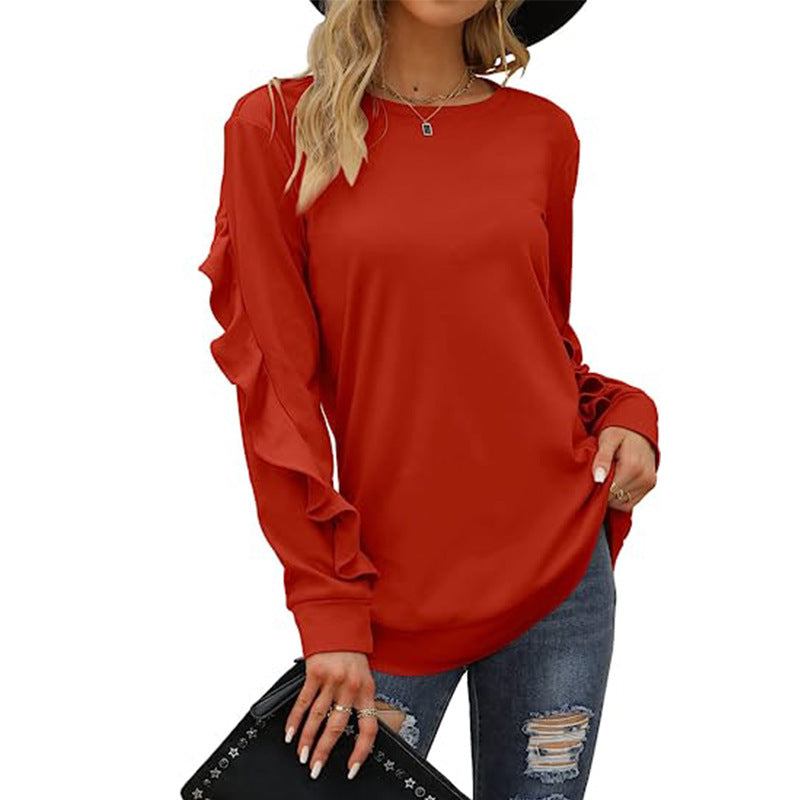 Women's Casual Round Neck Pleated Long-sleeved Sweaters