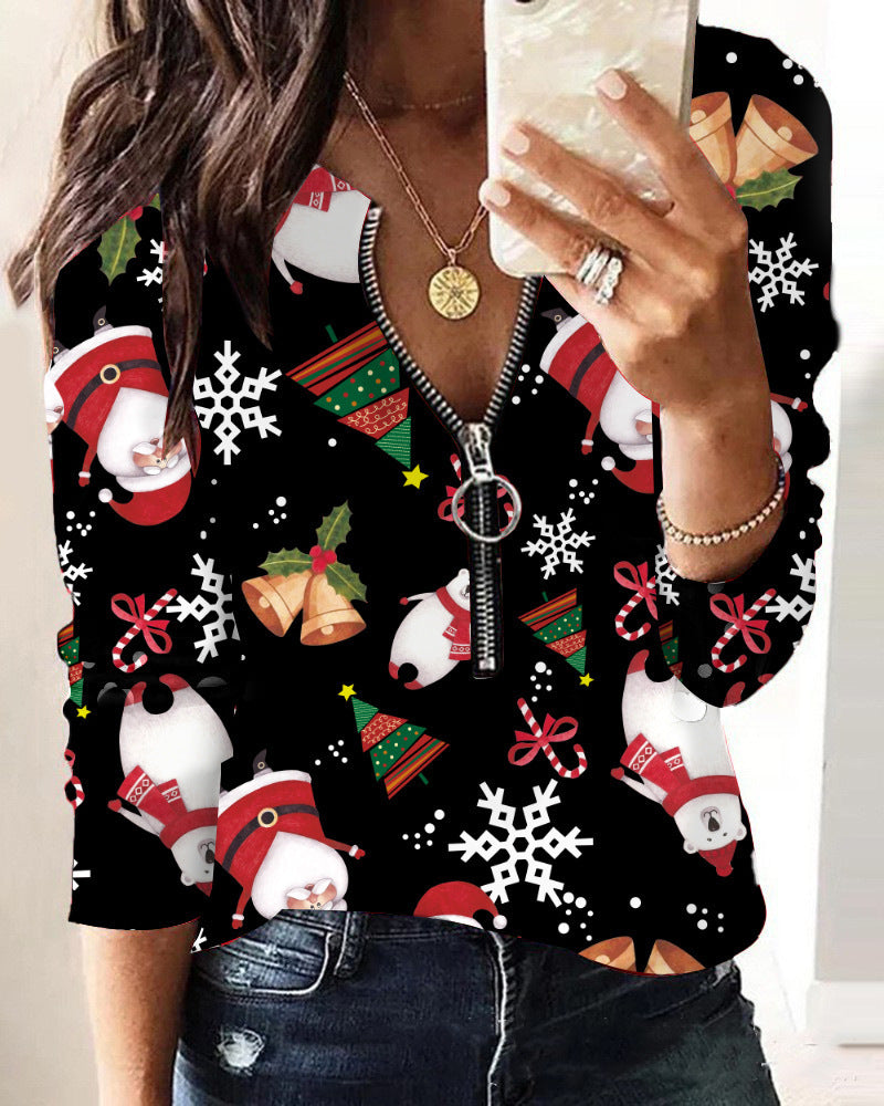 Women's Innovative Christmas Printed Long-sleeved T-shirt Blouses