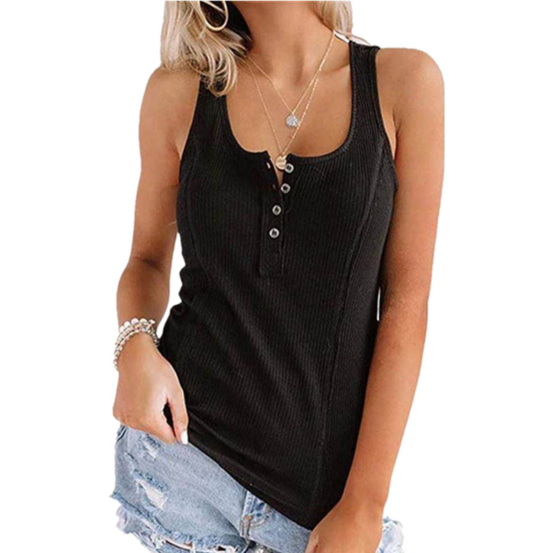 Women's Solid Color Buttons Sleeveless T-shirt Vests