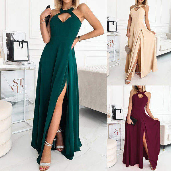 Solid Color Sleeveless Halter Waist-tight Formal Dresses