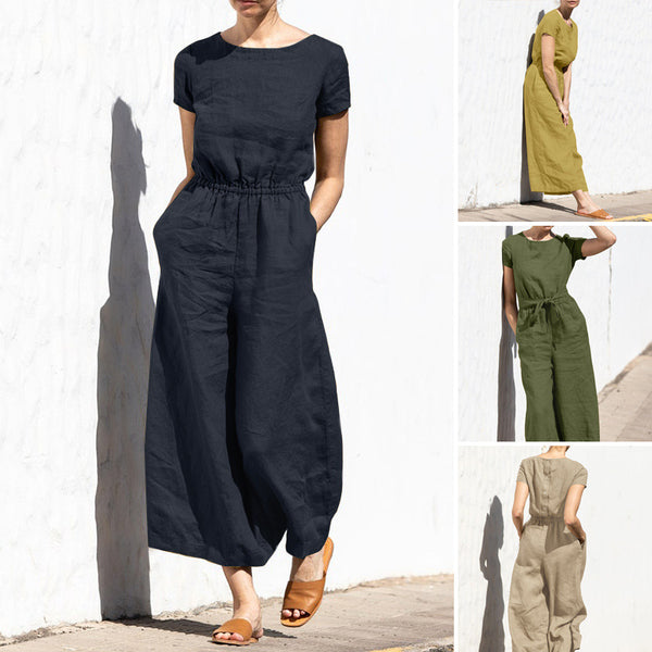 Women's Summer Solid Color High Waist Sleeve Pants