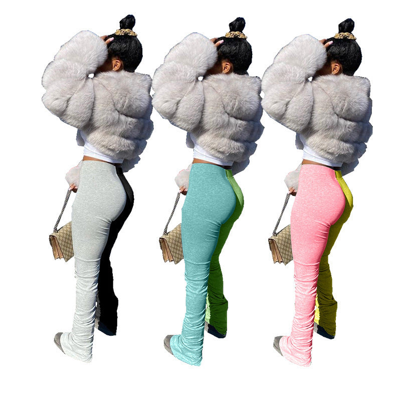 Women's Color Hoodie Fabric Stitching Mid-waist Flared Pants