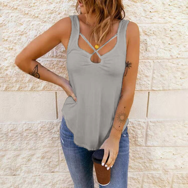 Women's Cross Solid Color Sexy Sling Blouses