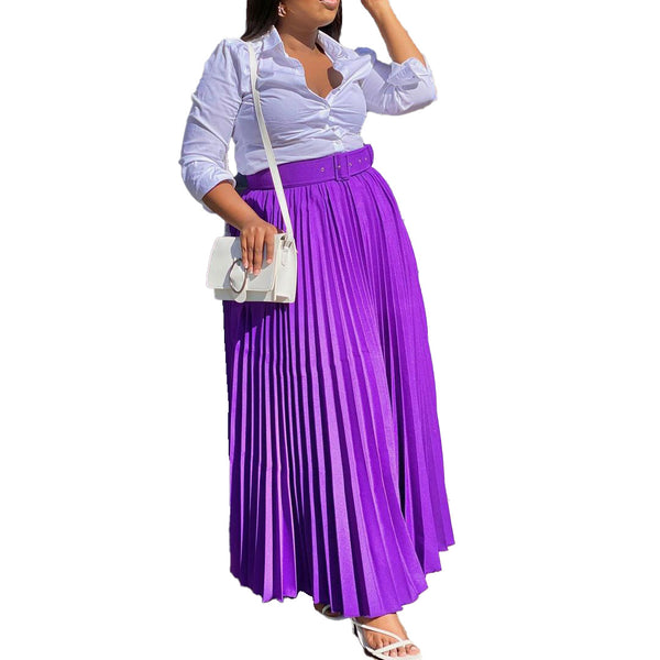 Stylish Women's Beautiful Elegant Pleated Belt Skirts