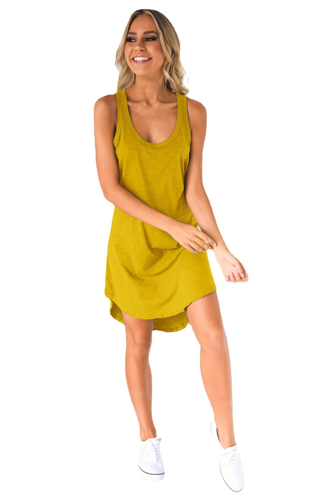 Classic Solid Color U-collar Sleeveless I-shaped Dresses