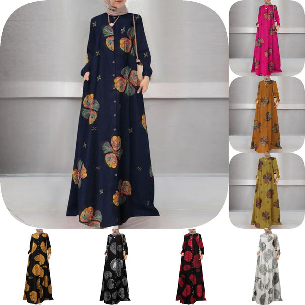 Women's Printed Long Shirt Muslim Loose Casual Dresses