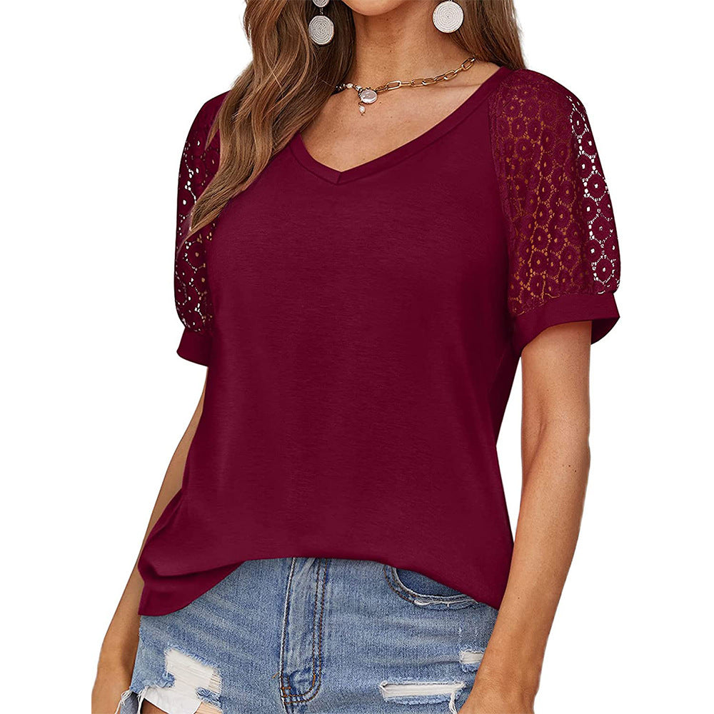 Women's Unique Cool Lace Short-sleeved T-shirt Blouses