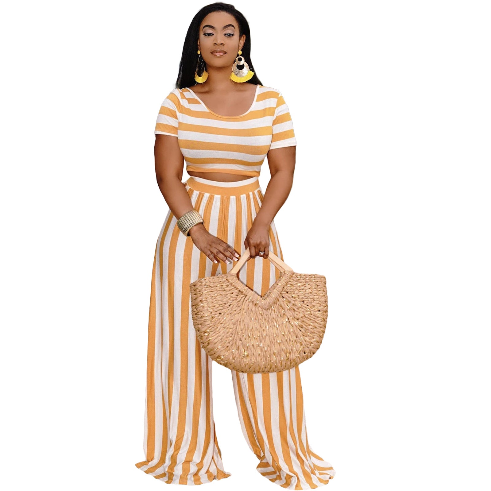 Slouchy Cool Navel Striped Wide-leg Costumes deux pièces