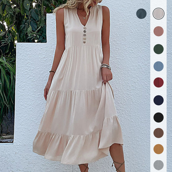 Cool Summer Sleeveless Loose Solid Color Dresses