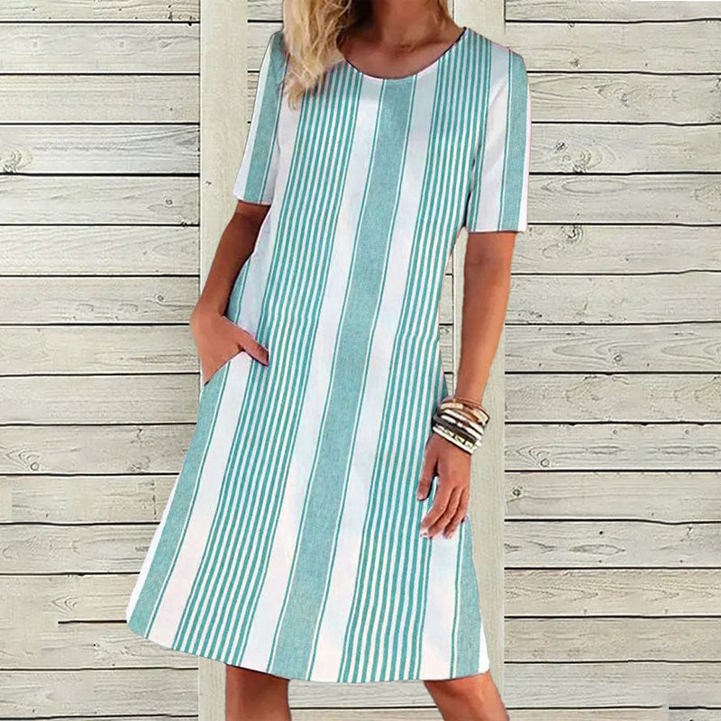 Women's Gradient Striped Positioning Printed Pocket Round Dresses