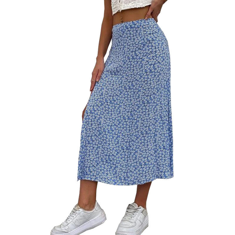 Trendy Women's Summer Floral Mid-waist Dress Skirts