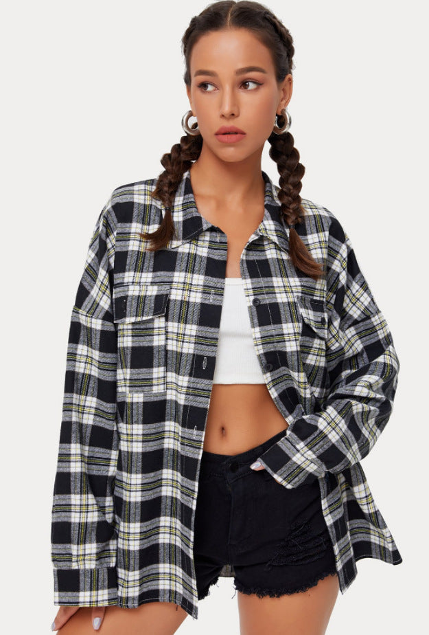 Autumn Plaid Single-breasted Stand Collar Lapel Cardigans