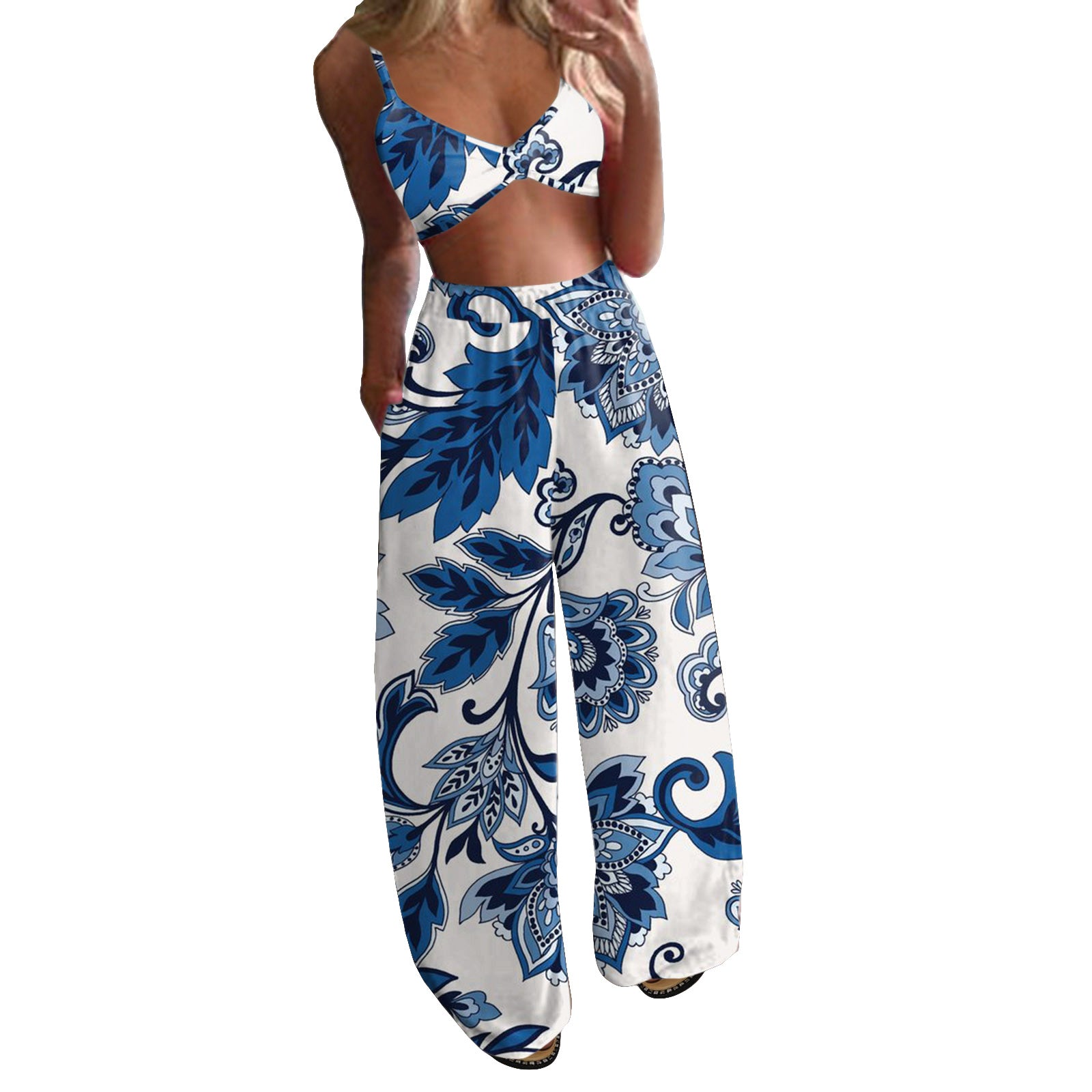 Women's Printed Sexy Tube Loose Wide Leg Suits