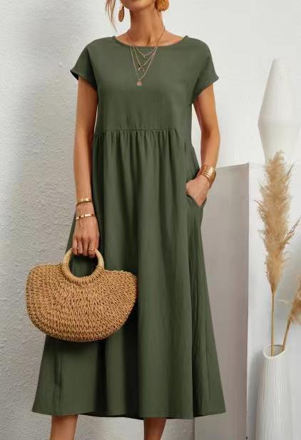 Solid Color Sleeveless Loose Linen Pocket Dresses