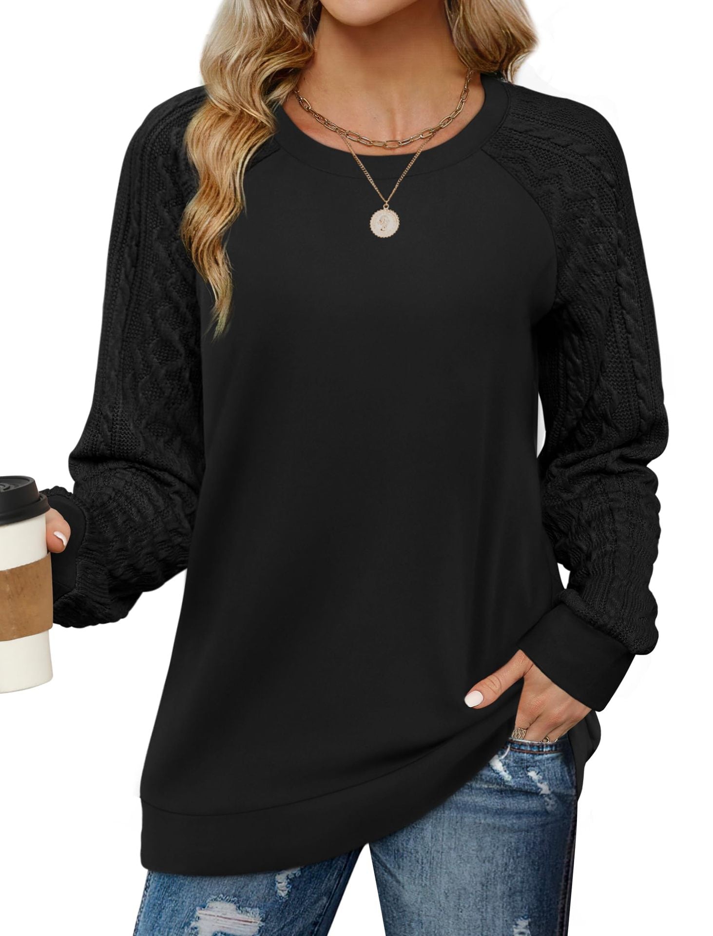 Women's Color Loose Long Sleeves Round Neck Sweaters