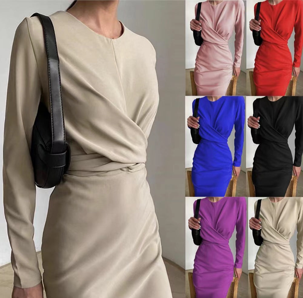 Women's Sleeve Autumn French Retro Waist-controlled Slim Dresses