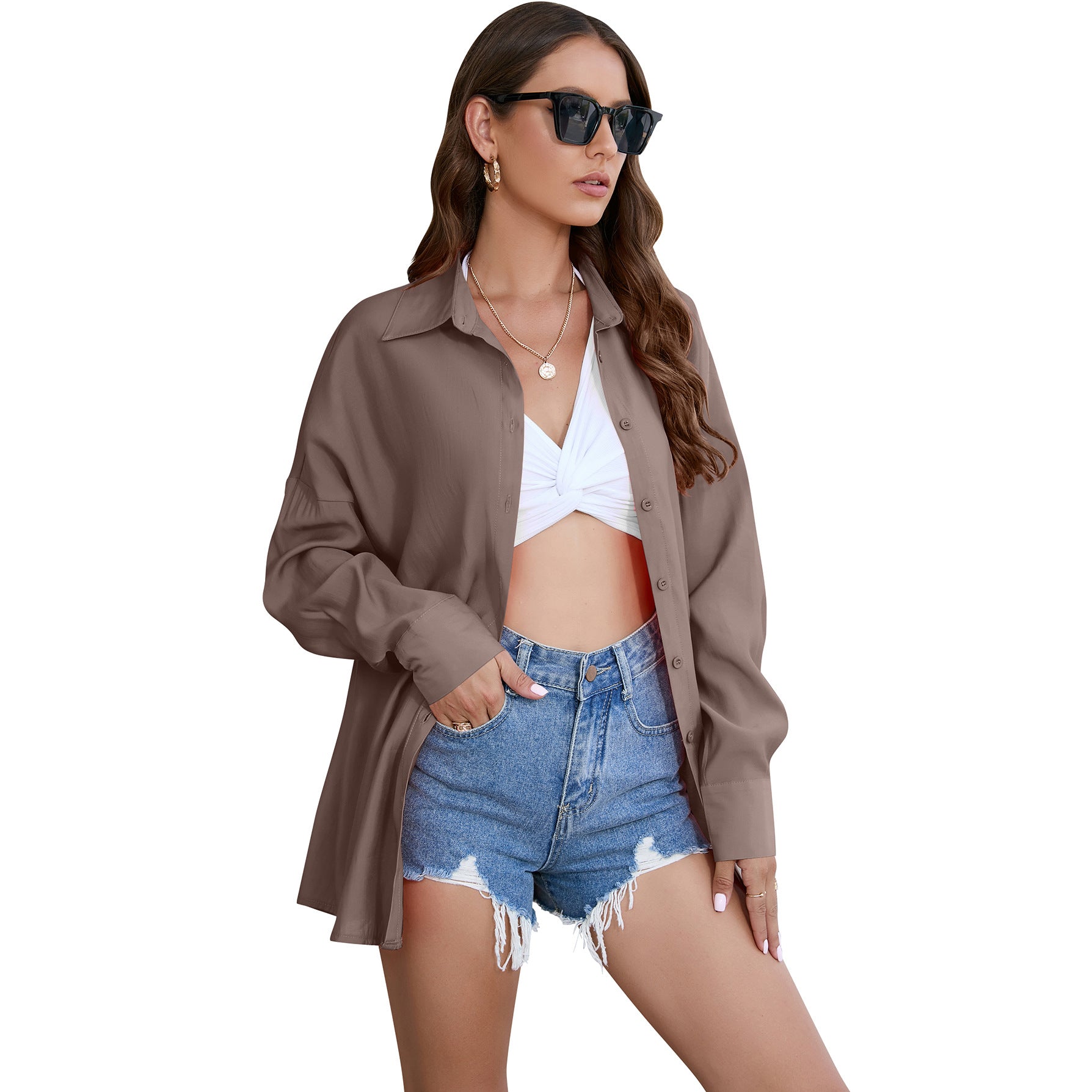 Women's Classy Tencel Loose Outer Wear Blouses