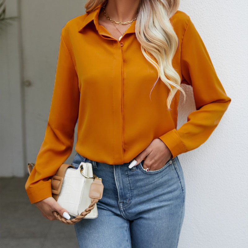 Women's Solid Color Loose Long Sleeve Anti-exposure Blouses