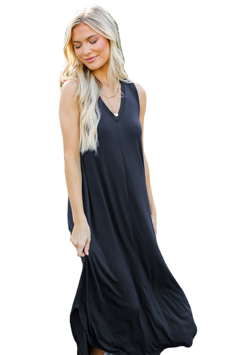 Women's Summer Loose V-neck Sleeveless Long Comfortable Dresses