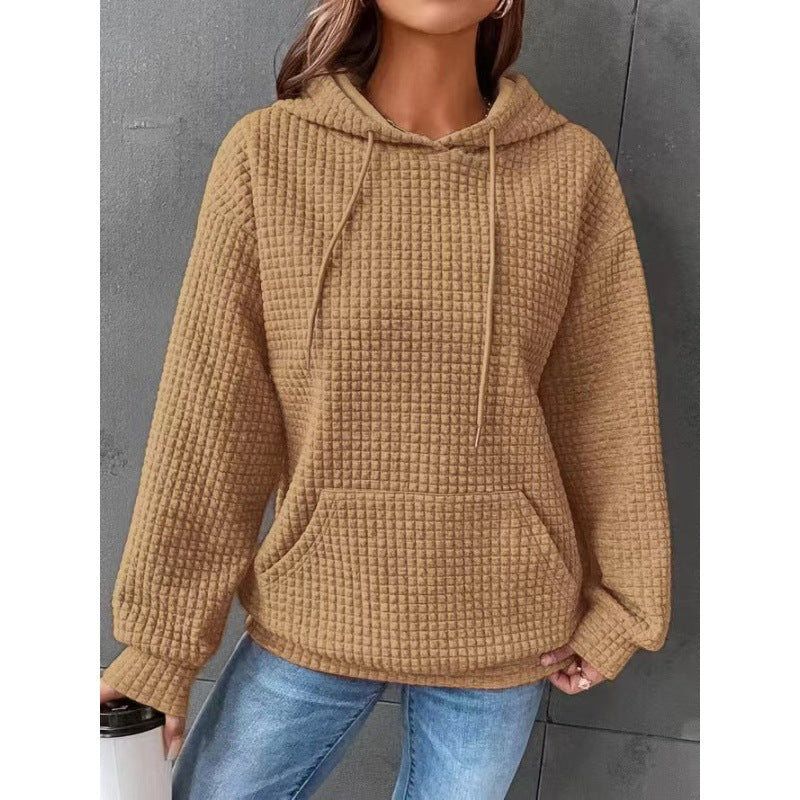 Langärmlige, einfarbige Pullover mit Rundhalsausschnitt und Waffelmuster für Damen