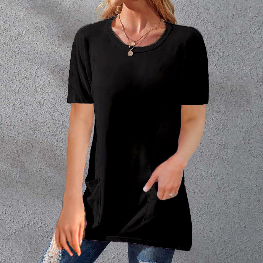 Women's Solid Color Sleeve Loose Round Neck Blouses