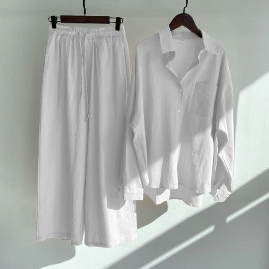 Women's Retro Cotton Linen Outfit High Waist Loose Suits